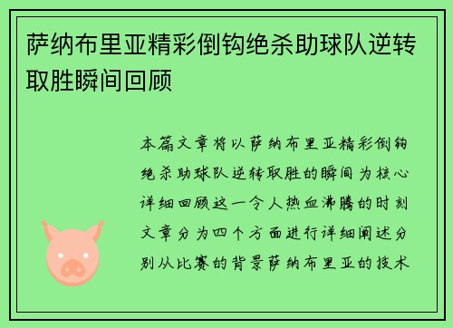 萨纳布里亚精彩倒钩绝杀助球队逆转取胜瞬间回顾